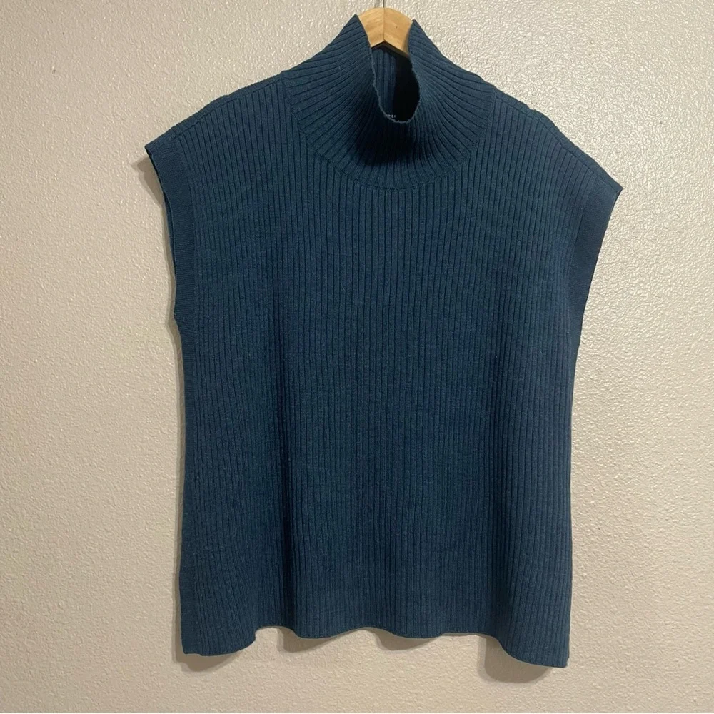 EILEEN FISHER Ribbed Turtleneck‎ Wool Tank In Alpine L - Picture 2 of 16